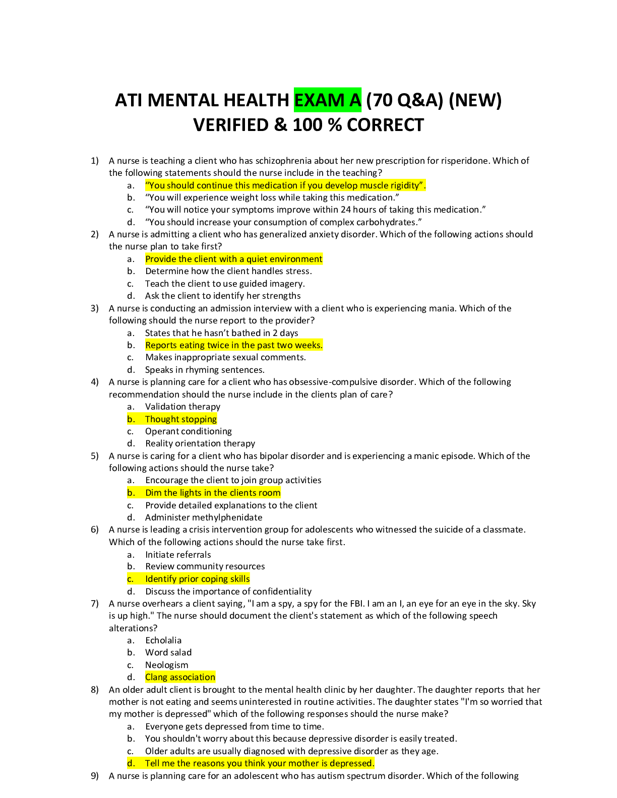 Recommended document preview for ATI MENTAL HEALTH EXAM A,  B and C  I Grade A+   Answers and Cheat Sheets )